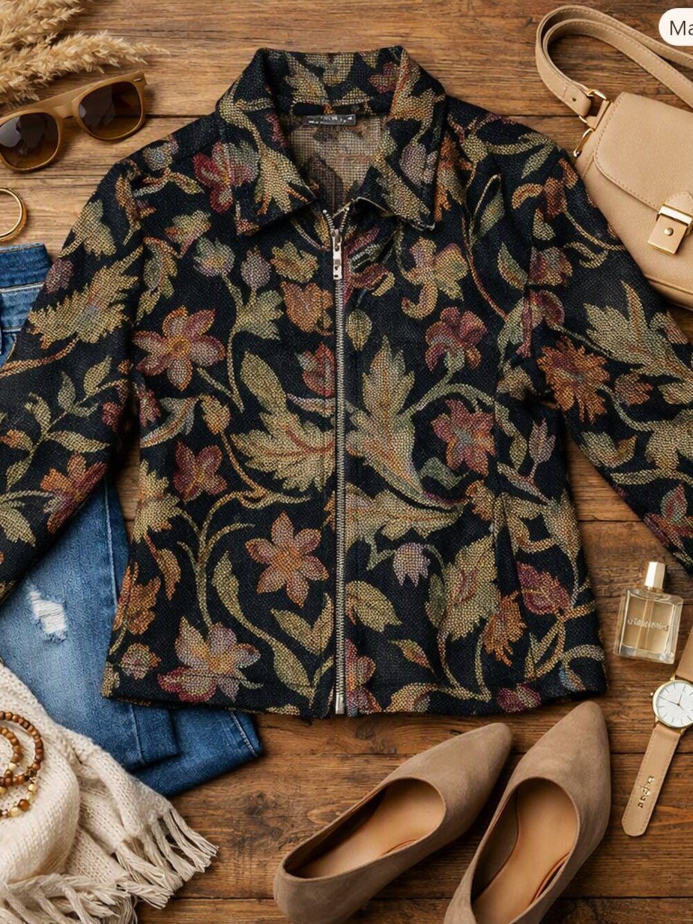 Portrait Floral Tapestry Zip Jacket